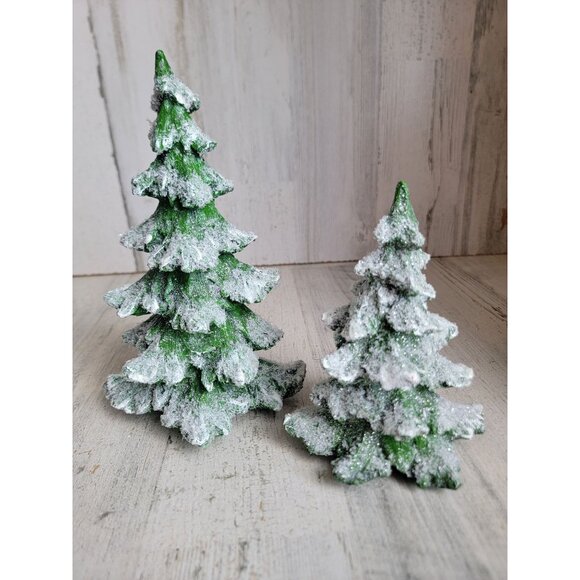 transpac Pine green tree glitter unique home decor Xmas figure set - Picture 1 of 8
